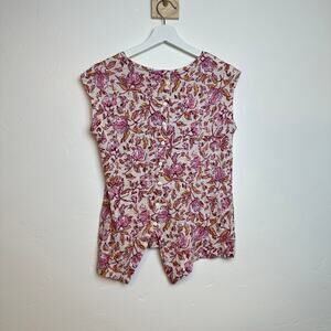 Haute Hippie 100% Linen Women's Size S Sleeveless Blouse Top Floral Pink Buttons